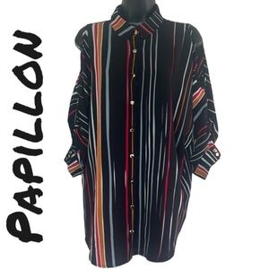 Papillon Stripped Button Down Cold Shoulder Shirt Size S